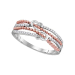 10kt White Gold Womens Round Diamond Heart Love Roped 2-tone Rose Band Ring 1/8 Cttw