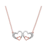 10kt Rose Gold Womens Round Diamond Double Heart Pendant Necklace 1/20 Cttw