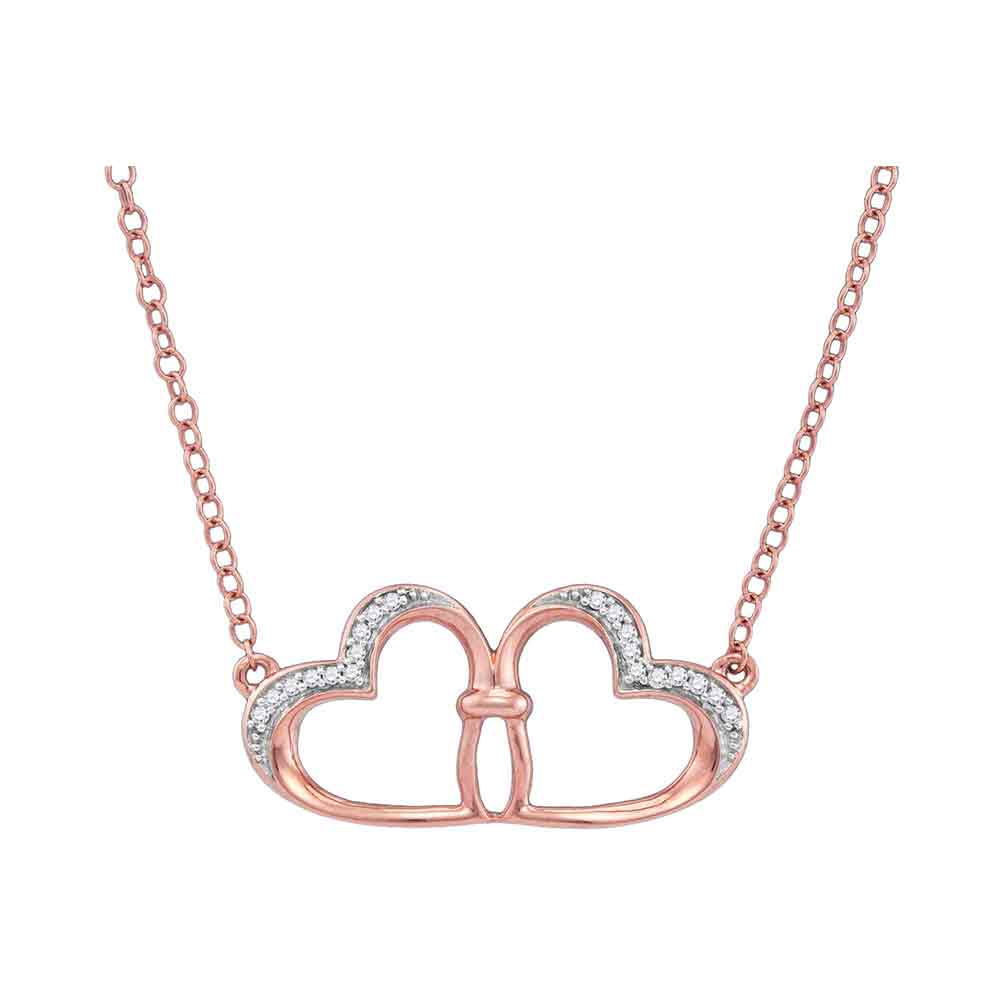 10kt Rose Gold Womens Round Diamond Heart Love Pendant Necklace 1/20 Cttw