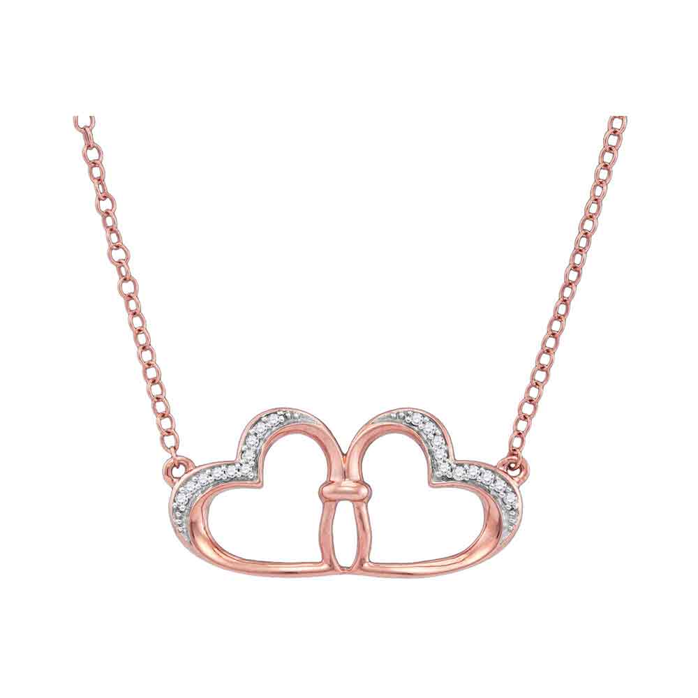 10kt Rose Gold Womens Round Diamond Heart Love Pendant Necklace 1/20 Cttw
