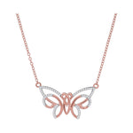 10kt Rose Gold Womens Round Diamond Butterfly Bug Pendant Necklace 1/5 Cttw