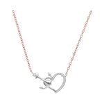10kt White Gold Womens Round Diamond Heart & Anchor Pendant Necklace 1/12 Cttw
