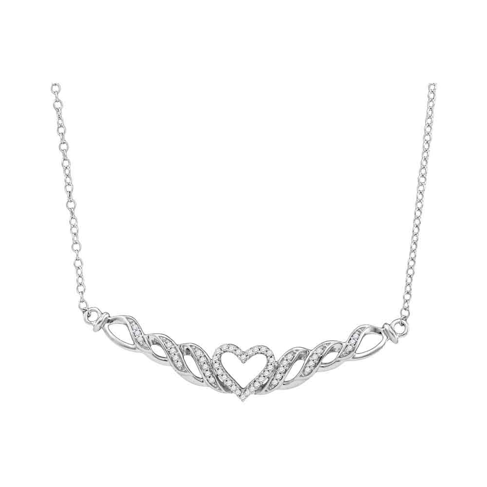 10kt White Gold Womens Round Diamond Heart Pendant Necklace 1/6 Cttw