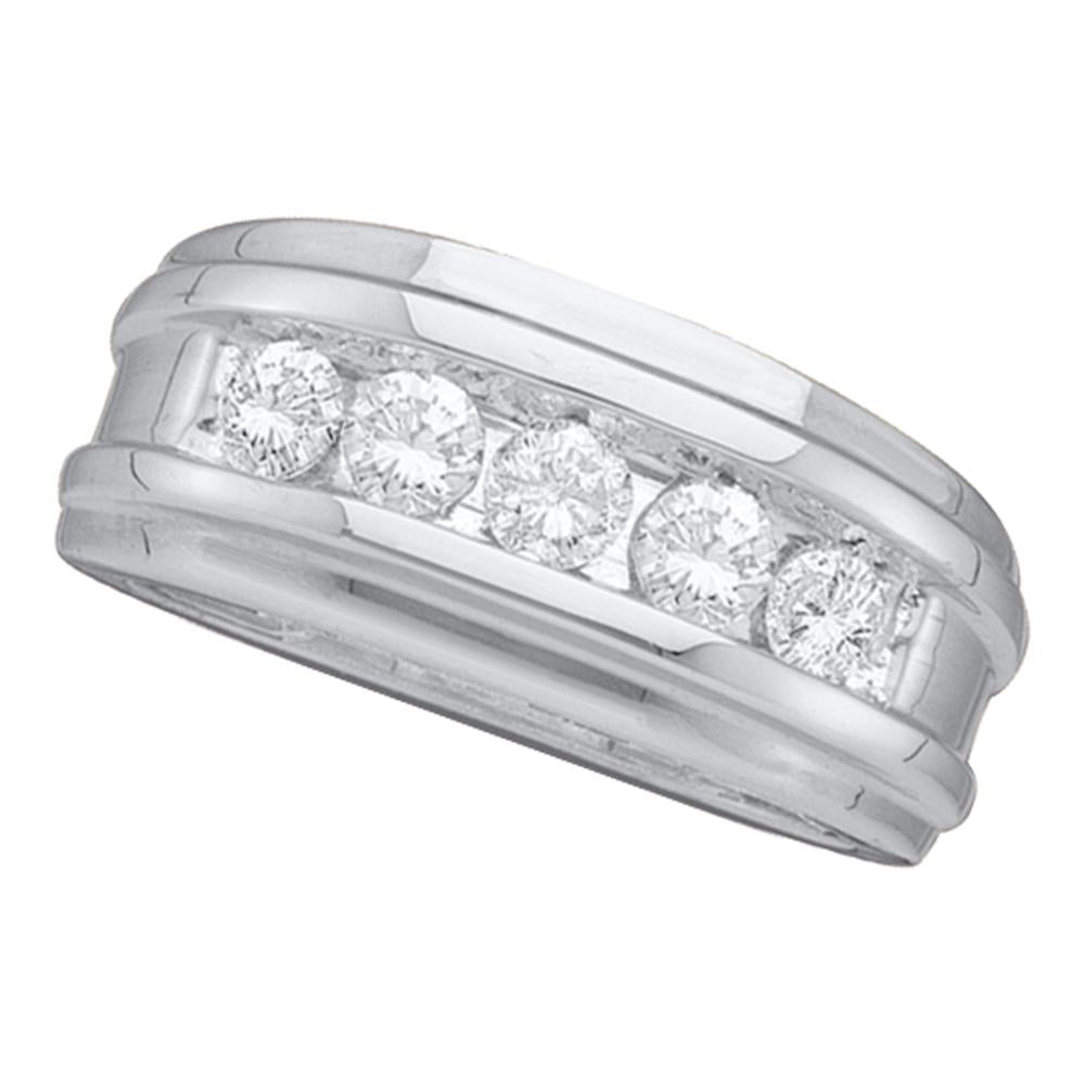 14k White Gold Round Channel-set Diamond Mens Masculine Wedding Band 1/2 Cttw