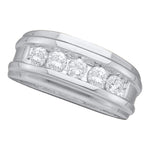 14k White Gold Round Channel-set Diamond Mens Masculine Wedding Band 1/2 Cttw