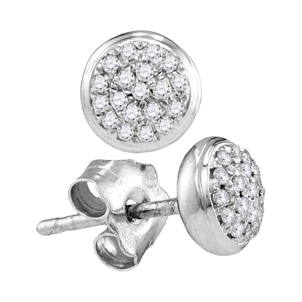 10kt White Gold Womens Round Diamond Concentric Cluster Screwback Earrings 1/10 Cttw