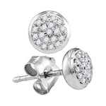 10kt White Gold Womens Round Diamond Concentric Cluster Screwback Earrings 1/10 Cttw