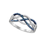 10kt White Gold Womens Round Blue Color Enhanced Diamond Woven Strand Band Ring 1/4 Cttw