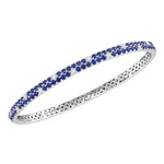18kt White Gold Womens Round Blue Sapphire Diamond Double Row Bangle Bracelet 3-1/3 Cttw