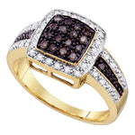 10kt Yellow Gold Womens Round Brown Color Enhanced Diamond Cluster Ring 1/2 Cttw - Size 6
