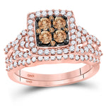 10kt Rose Gold Womens Round Brown Color Enhanced Diamond Bridal Wedding Engagement Ring Band Set 1.00 Cttw