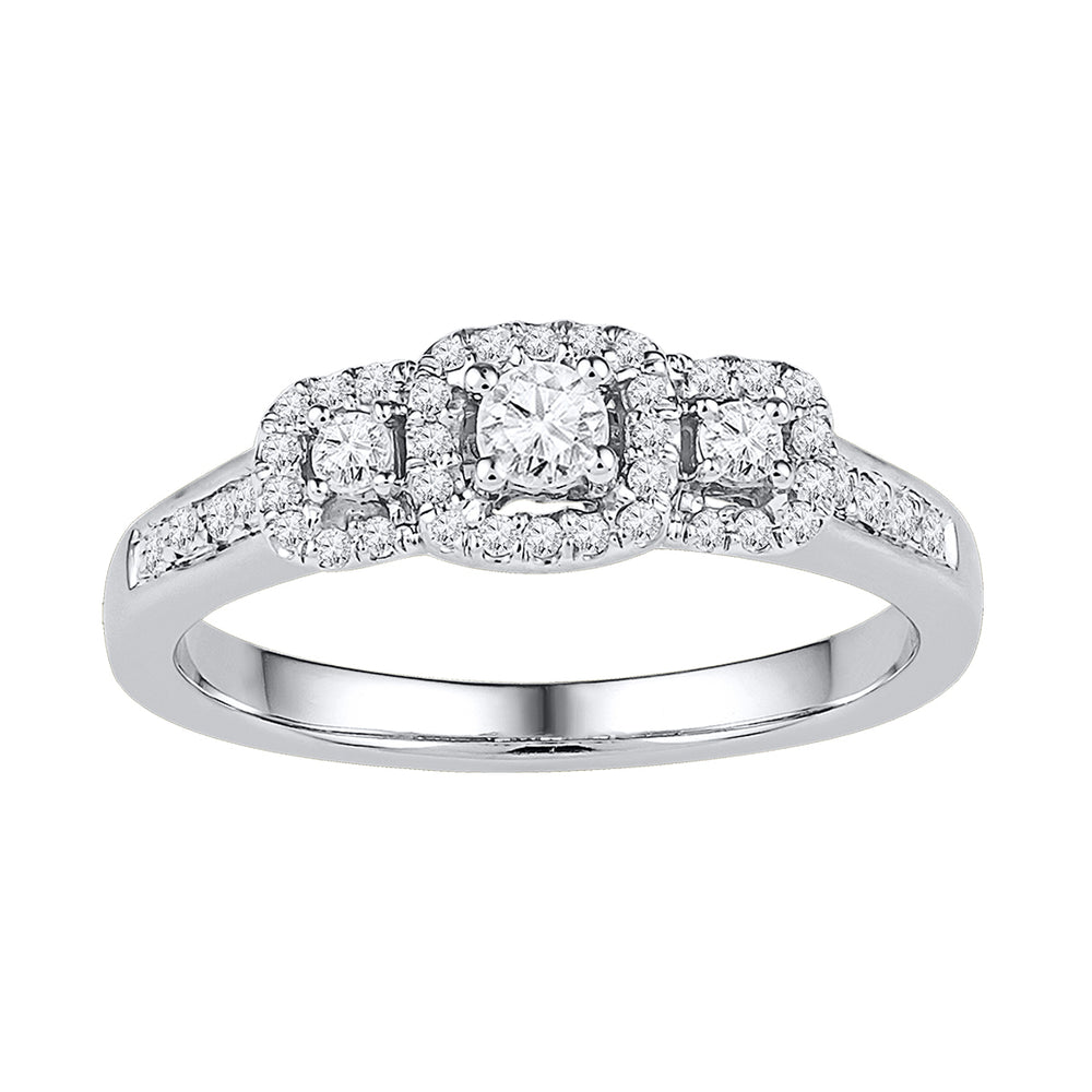 10kt White Gold Womens Round Diamond 3-stone Bridal Wedding Engagement Ring 3/8 Cttw