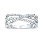 10kt White Gold Womens Round Diamond Triple Strand Crossover Band 1/2 Cttw