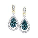 10kt Rose Gold Womens Round Blue Color Enhanced Diamond Teardrop Dangle Earrings 5/8 Cttw