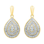 10kt Yellow Gold Womens Round Diamond Milgrain Teardrop Screwback Dangle Earrings 1/10 Cttw
