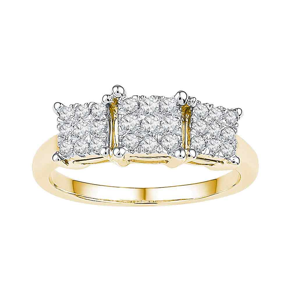 10kt Yellow Gold Womens Round Diamond Triple Cluster Bridal Wedding Engagement Ring 1/4 Cttw