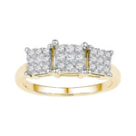 10kt Yellow Gold Womens Round Diamond Triple Cluster Bridal Wedding Engagement Ring 1/4 Cttw