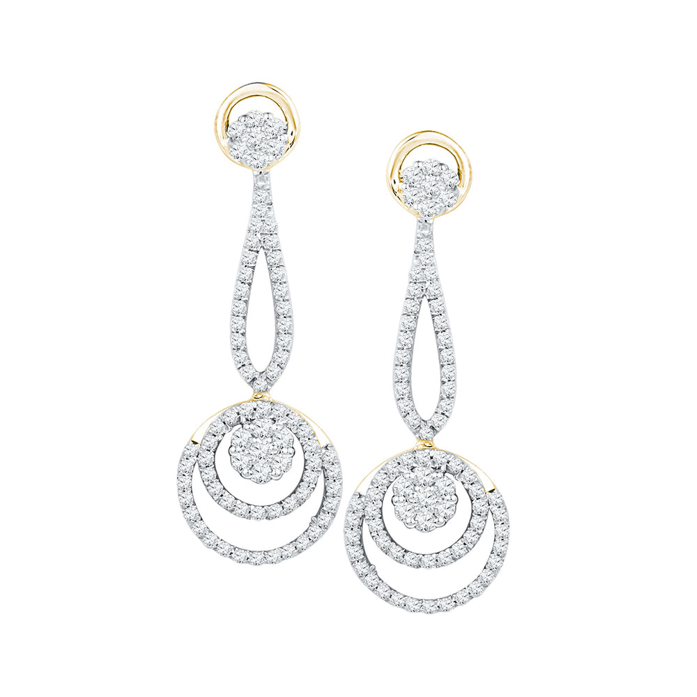 10kt Yellow Gold Womens Round Diamond Circle Cluster Dangle Earrings 1.00 Cttw
