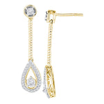 10kt Yellow Gold Womens Round Diamond Teardrop Screwback Dangle Earrings 1/4 Cttw