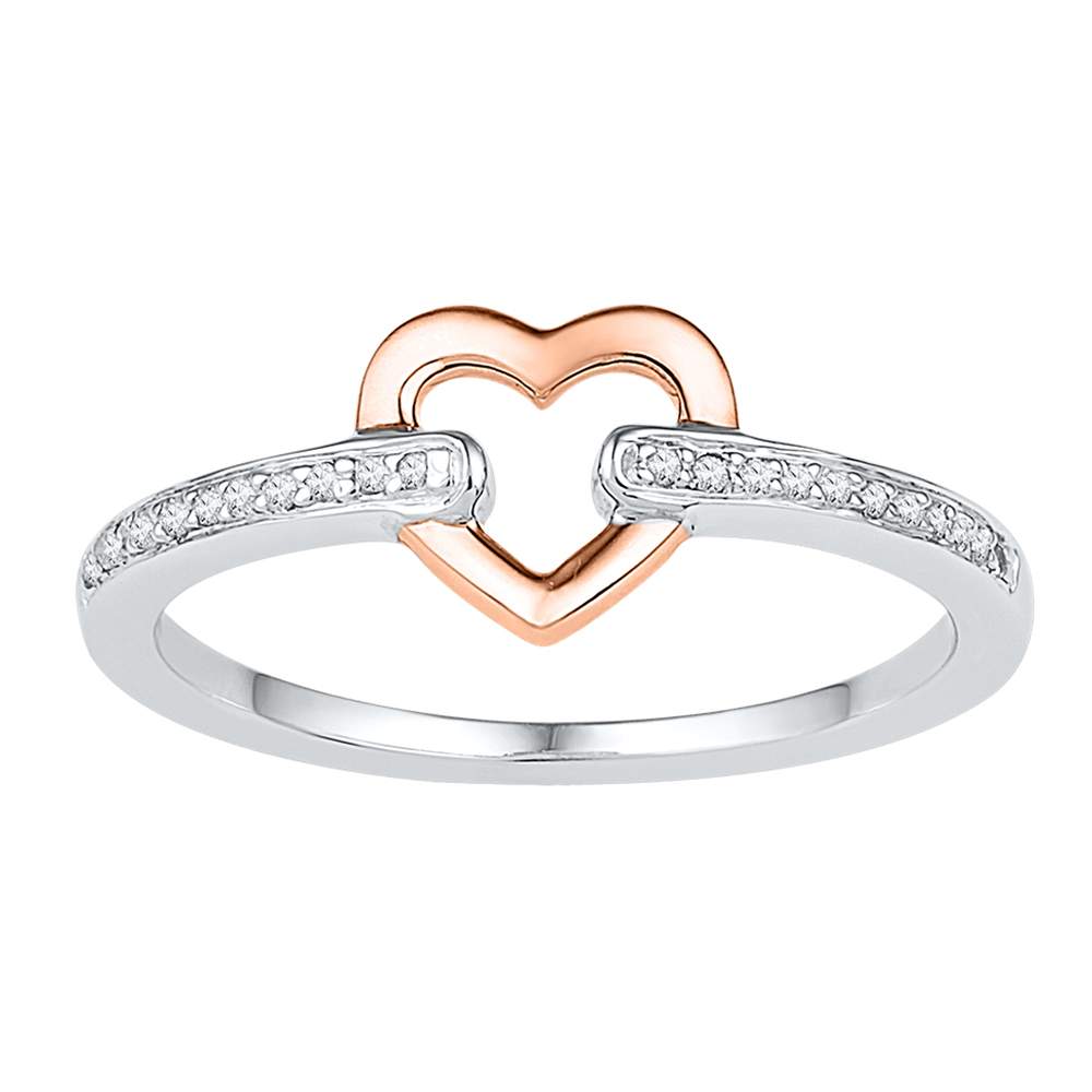 10kt White Gold Womens Round Diamond Rose-tone Bound Heart Ring 1/12 Cttw