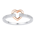 10kt White Gold Womens Round Diamond Rose-tone Bound Heart Ring 1/12 Cttw