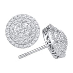 10kt White Gold Womens Round Diamond Concentric Circle Layered Cluster Earrings 3/4 Cttw