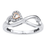 10kt White Gold Womens Round Diamond Rose-tone Heart Infinity Ring 1/20 Cttw