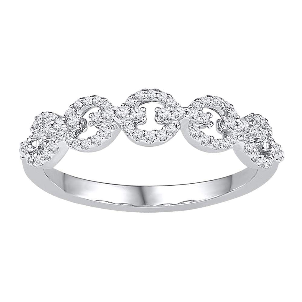 10kt White Gold Womens Round Diamond Linked Band Ring 1/4 Cttw