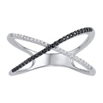 10kt White Gold Womens Round Black Color Enhanced Diamond Crossover Band Ring 1/6 Cttw