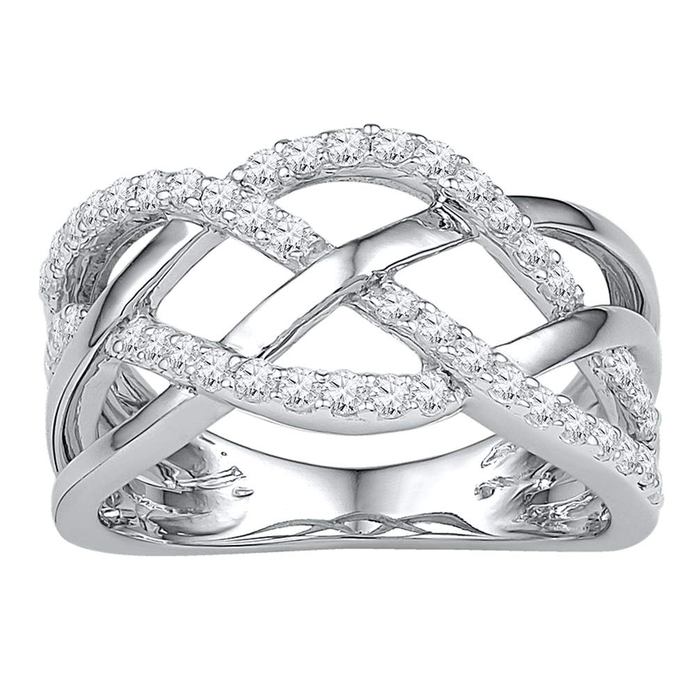 10kt White Gold Womens Round Diamond Woven Crossover Band Ring 1/3 Cttw