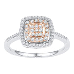 10kt White Rose-tone Gold Womens Round Diamond Square Frame Cluster Ring 3/8 Cttw