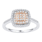 10kt White Rose-tone Gold Womens Round Diamond Square Frame Cluster Ring 3/8 Cttw