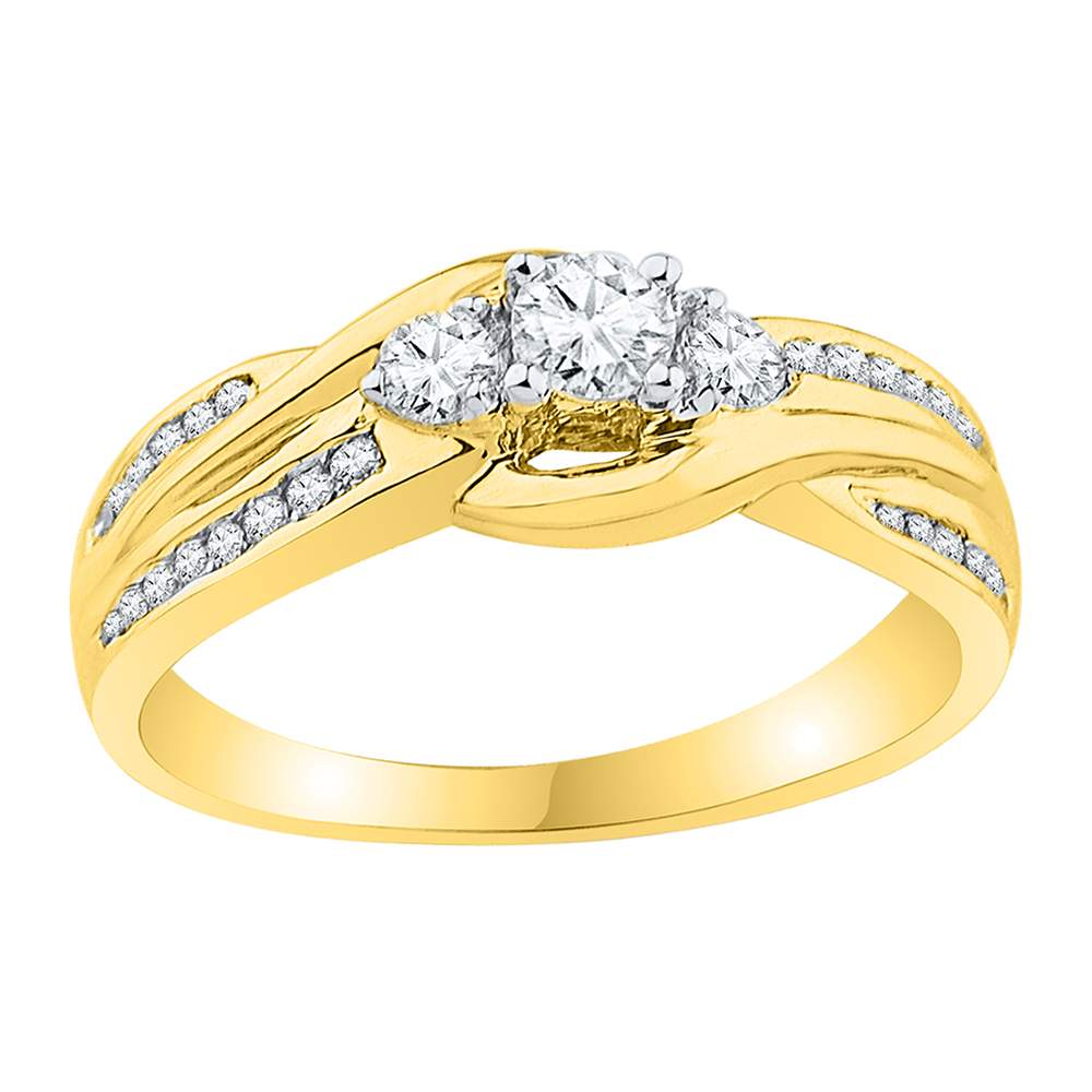 10k Yellow Gold Womens Round 3-stone Diamond Bridal Wedding Engagement Ring 1/2 Cttw