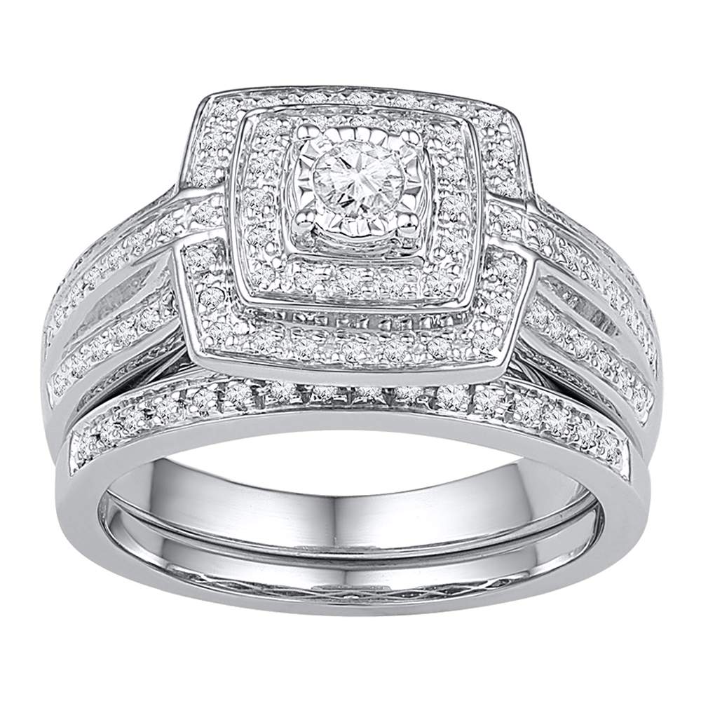 10kt White Gold Womens Round Diamond Bridal Wedding Engagement Ring Band Set 1/3 Cttw