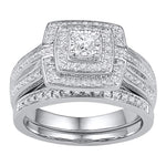 10kt White Gold Womens Round Diamond Bridal Wedding Engagement Ring Band Set 1/3 Cttw