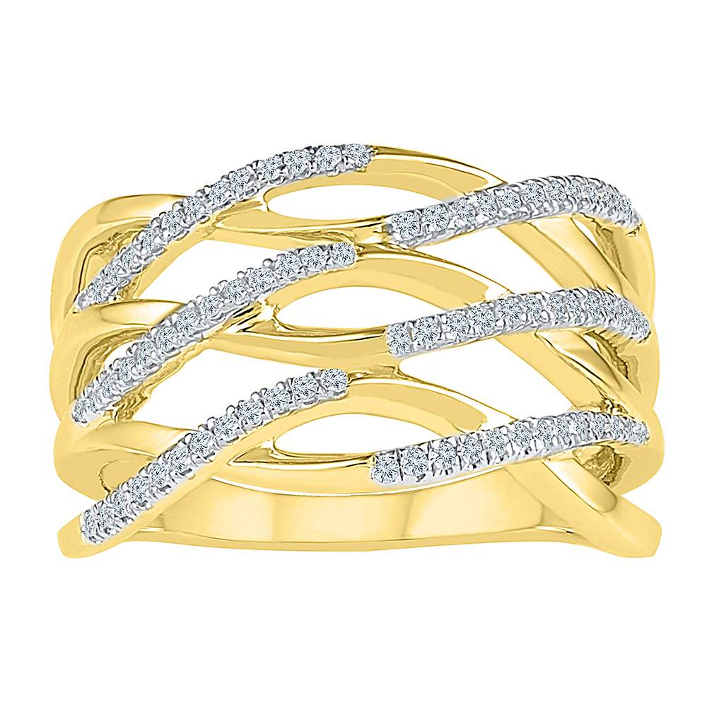 10kt Yellow Gold Womens Round Diamond Crossover Strand Band Ring 1/4 Cttw