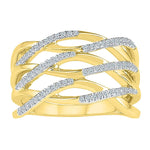 10kt Yellow Gold Womens Round Diamond Crossover Strand Band Ring 1/4 Cttw