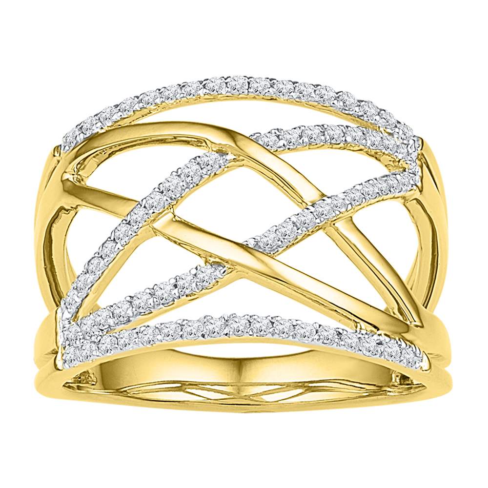 10kt Yellow Gold Womens Round Diamond Crisscross Crossover Band Ring 1/3 Cttw