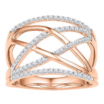 10kt Rose Gold Womens Round Diamond Crisscross Crossover Band Ring 1/3 Cttw