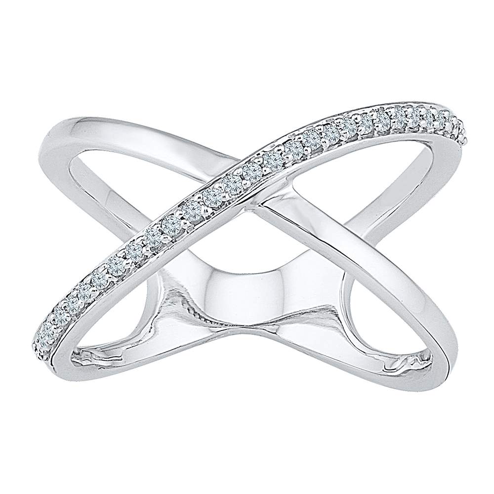 10kt White Gold Womens Round Diamond Open Crossover Band Ring 1/6 Cttw