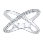 10kt White Gold Womens Round Diamond Open Crossover Band Ring 1/6 Cttw