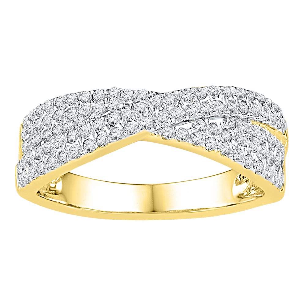 10kt Yellow Gold Womens Round Diamond Crossover Band Ring 1/2 Cttw