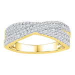 10kt Yellow Gold Womens Round Diamond Crossover Band Ring 1/2 Cttw