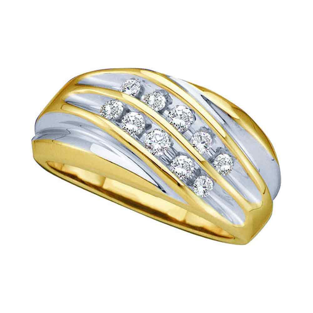 10kt Yellow Two-tone Gold Mens Round Diamond Wedding Anniversary Band Ring 1/2 Cttw