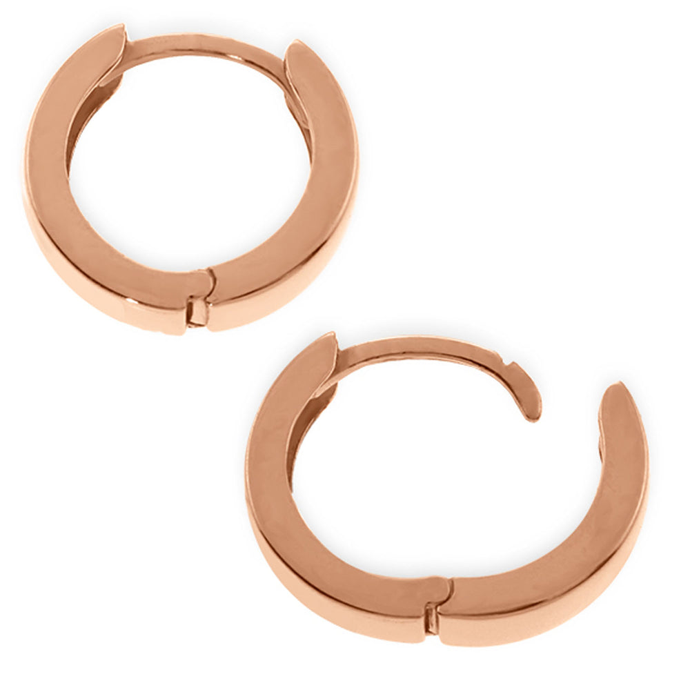 14K Solid Rose Gold Slim Huggie Earrings