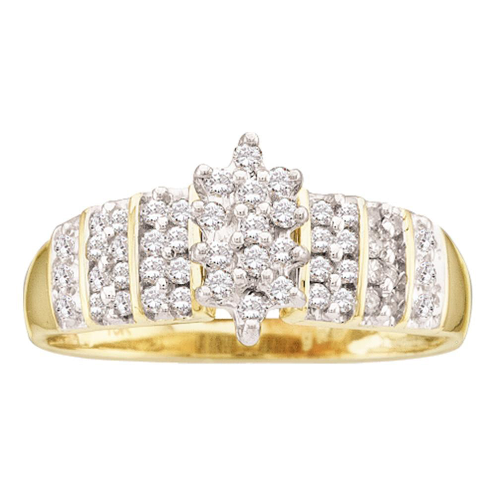 10kt Yellow Gold Womens Round Prong-set Diamond Oval Cluster Ring 1/4 Cttw