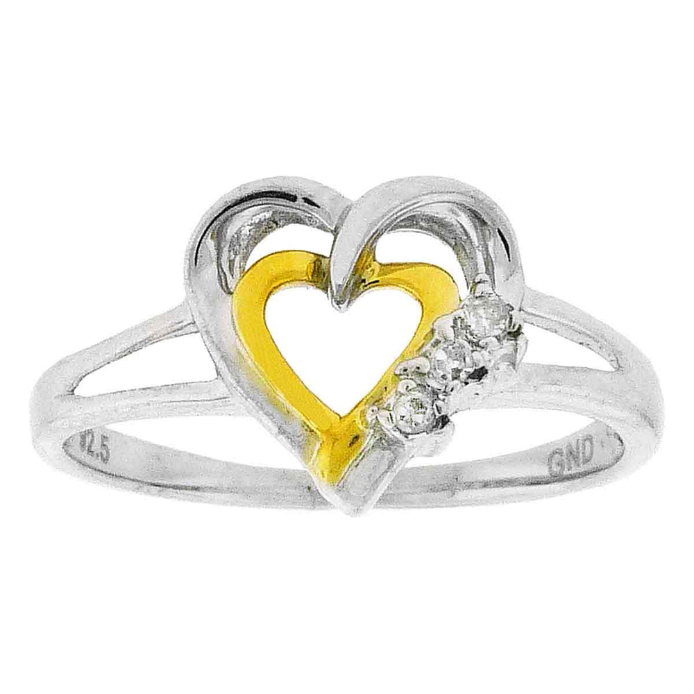Two-tone Sterling Silver Womens Round Diamond Double Heart Ring .03 Cttw Size 5