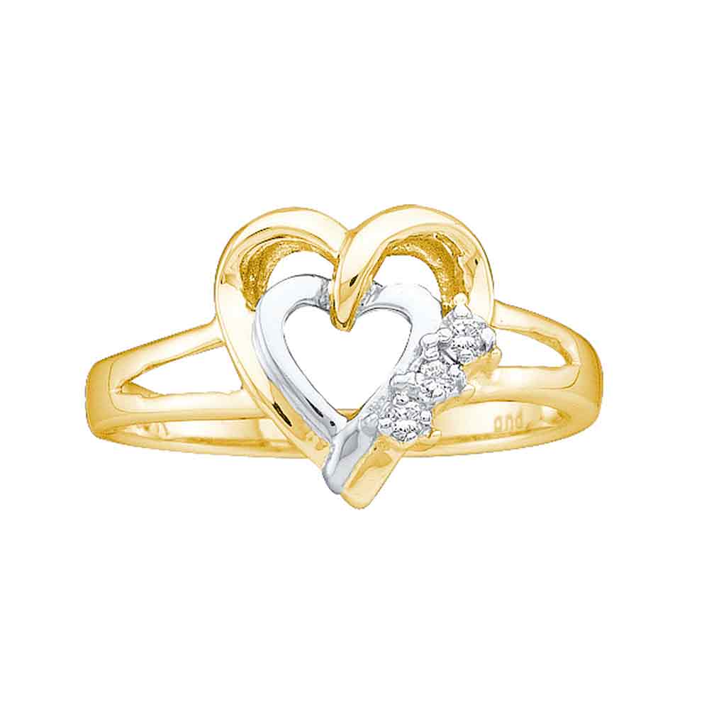 Two-tone Sterling Silver Womens Round Diamond Double Heart Ring .03 Cttw Size 5