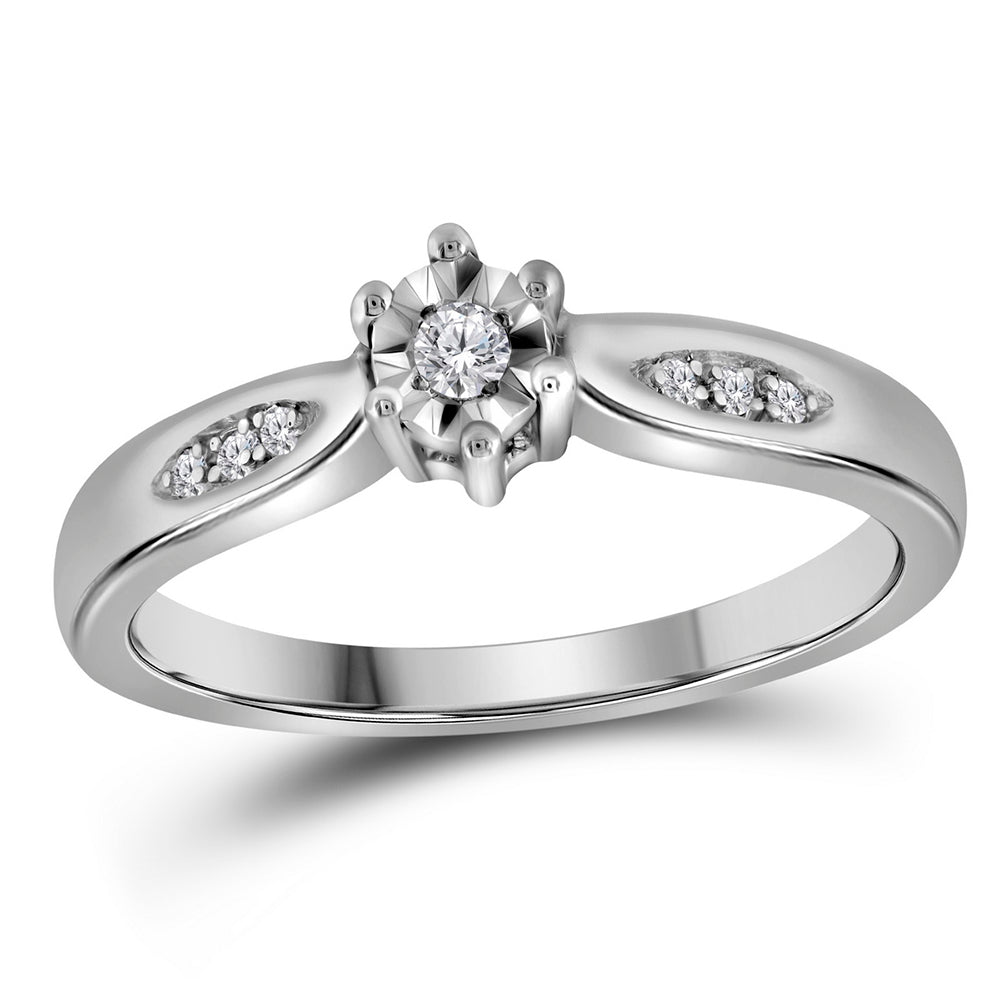 Sterling Silver Womens Round Diamond Solitaire Bridal Wedding Engagement Ring 1/20 Cttw - Size 5
