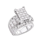 14kt White Gold Womens Princess Diamond Cluster Bridal Wedding Engagement Ring 3.00 Cttw - Size 10